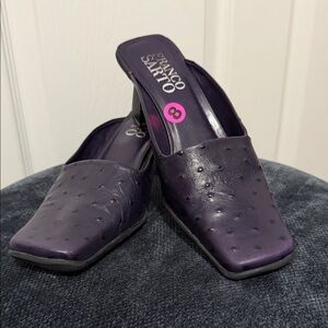 Franco Sarto Purple Ostrich Leather  Mules
